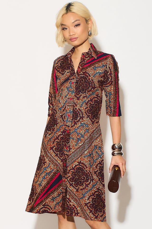 Dals Hart Dals Hart Women's Midi Shirt dress in Rust & Navy - 2