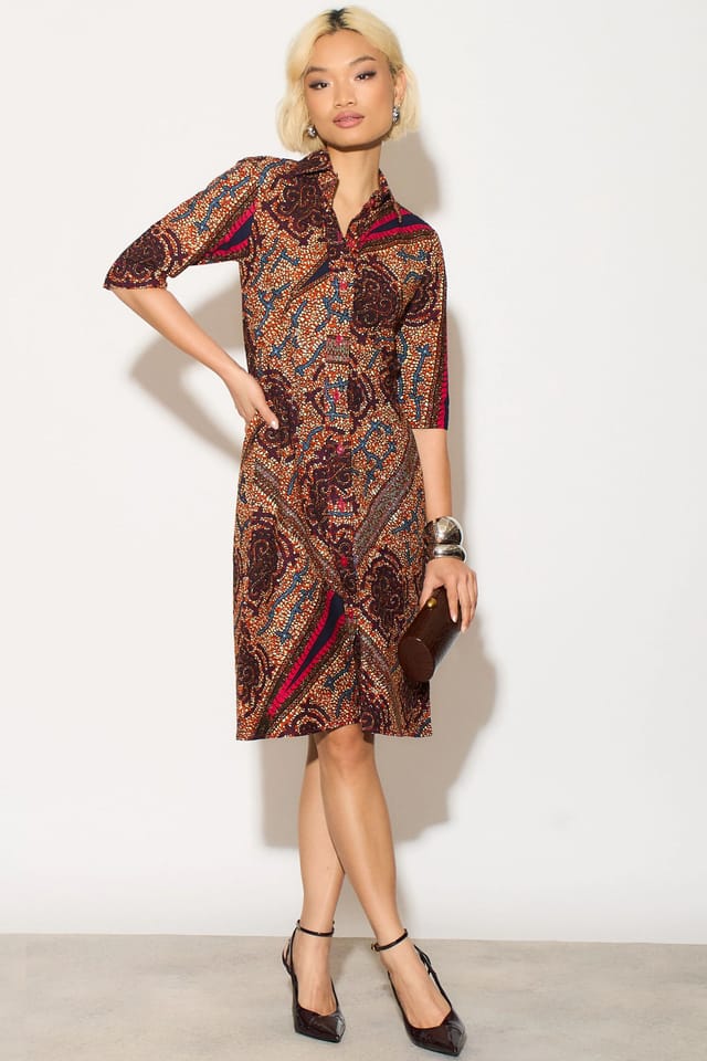 Dals Hart Dals Hart Women's Midi Shirt dress in Rust & Navy - 3