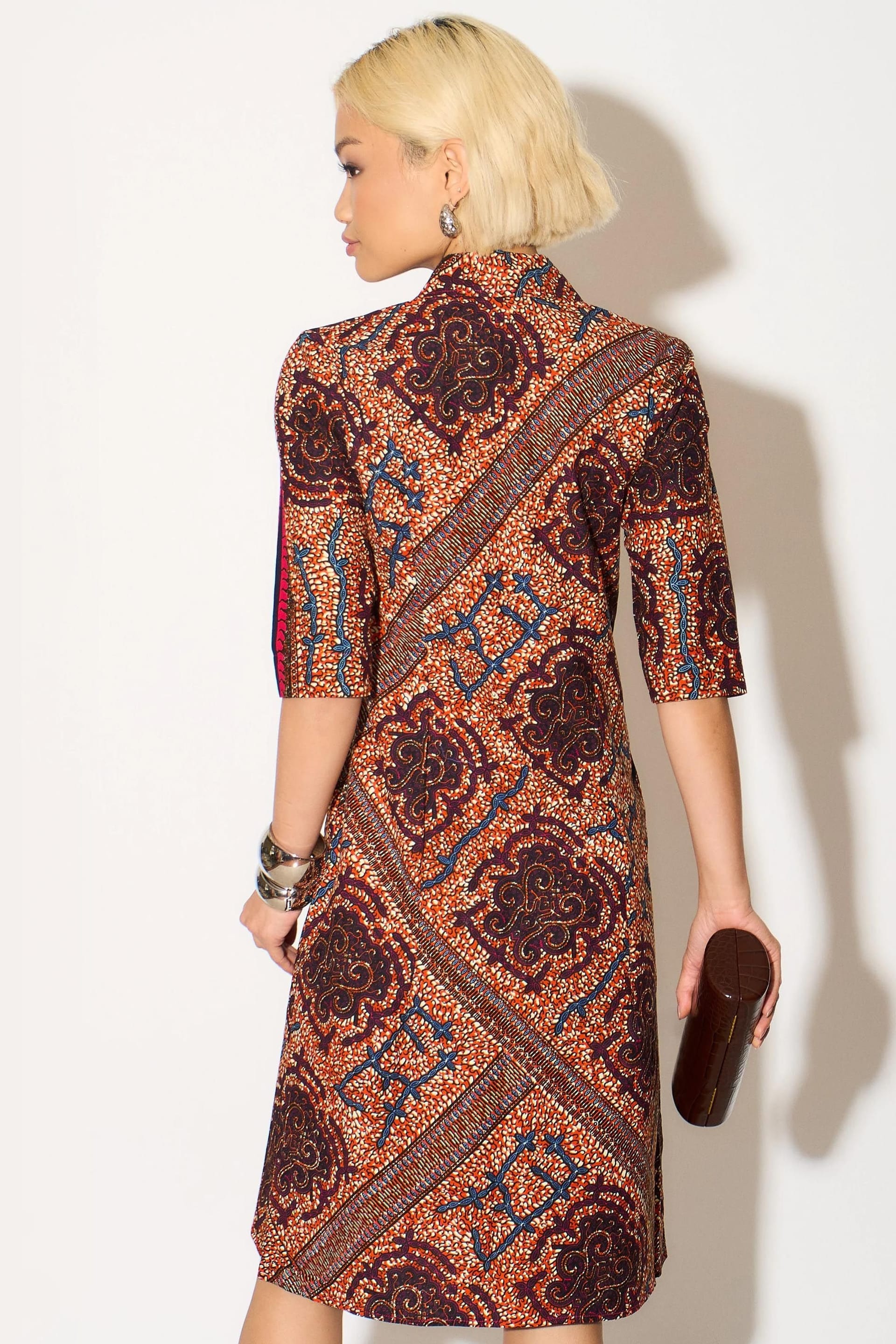 Dals Hart Dals Hart Women's Midi Shirt dress in Rust & Navy - 4