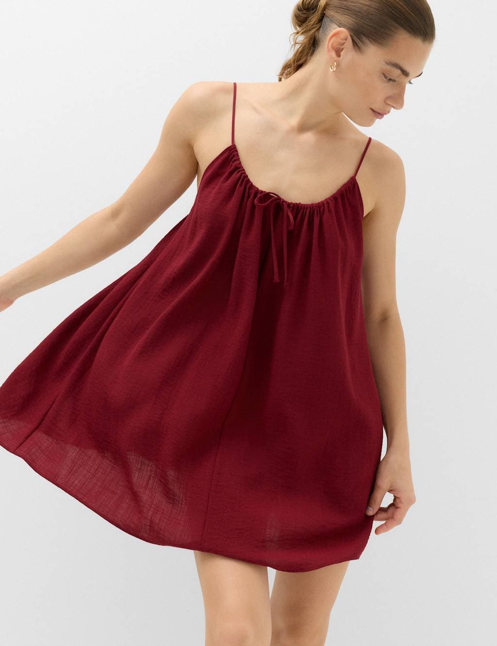 Marks & Spencer M&S Tie Front Strappy Mini Slip Dress Dark Red