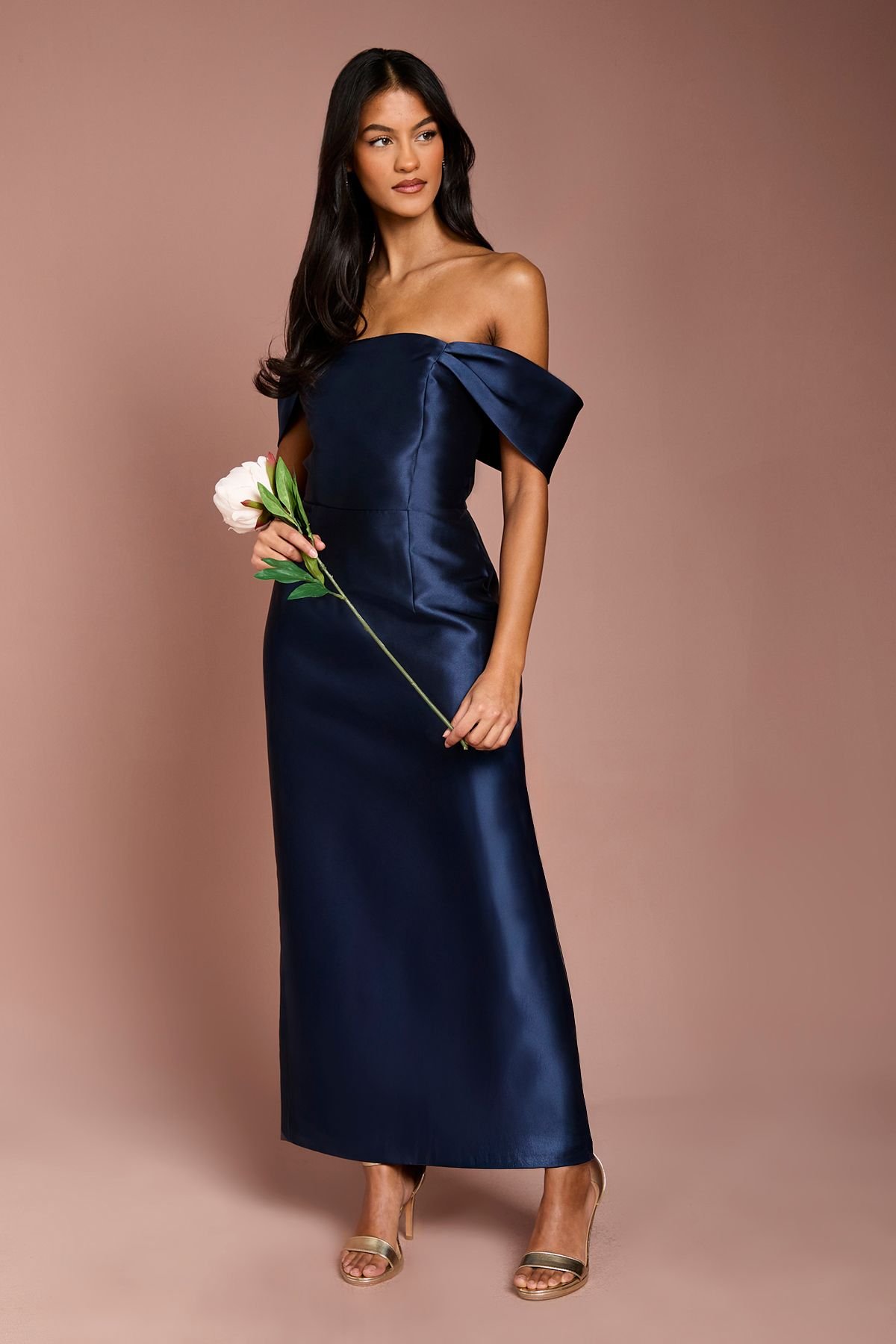 Coast Coast Women's Honoured Petite Twill Bardot Column Midi Bridesmaid Dress in Navy - 2