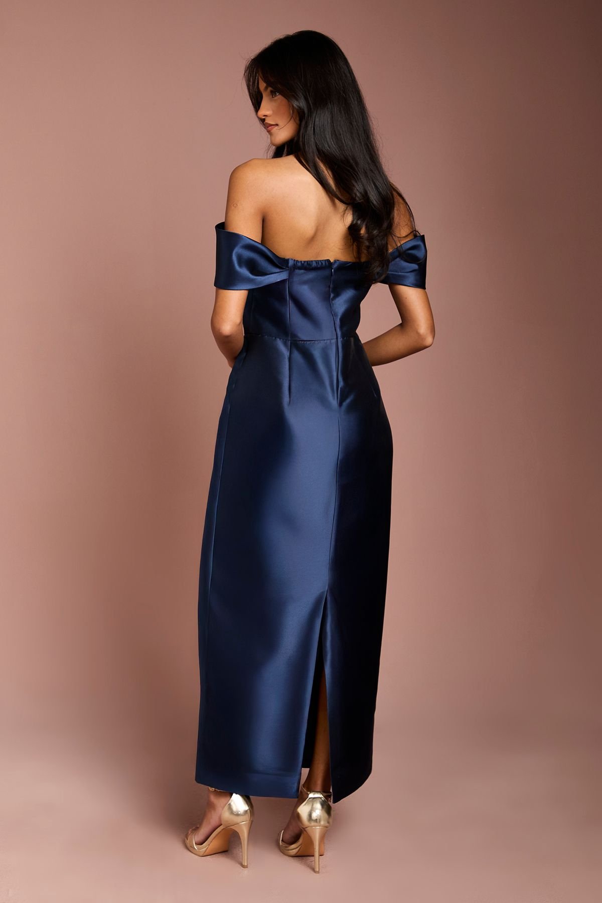 Coast Coast Women's Honoured Petite Twill Bardot Column Midi Bridesmaid Dress in Navy - 3