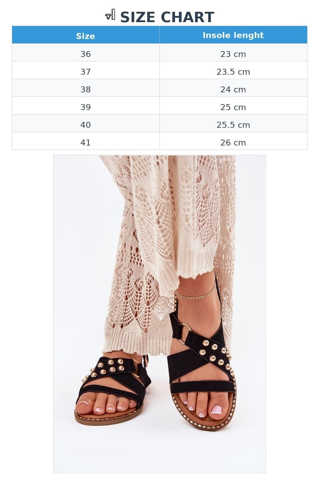 Love Lace Love Lace Women's Faux Suede Flat Sandals with Gold Studs & Buckle Strap in Black - 4