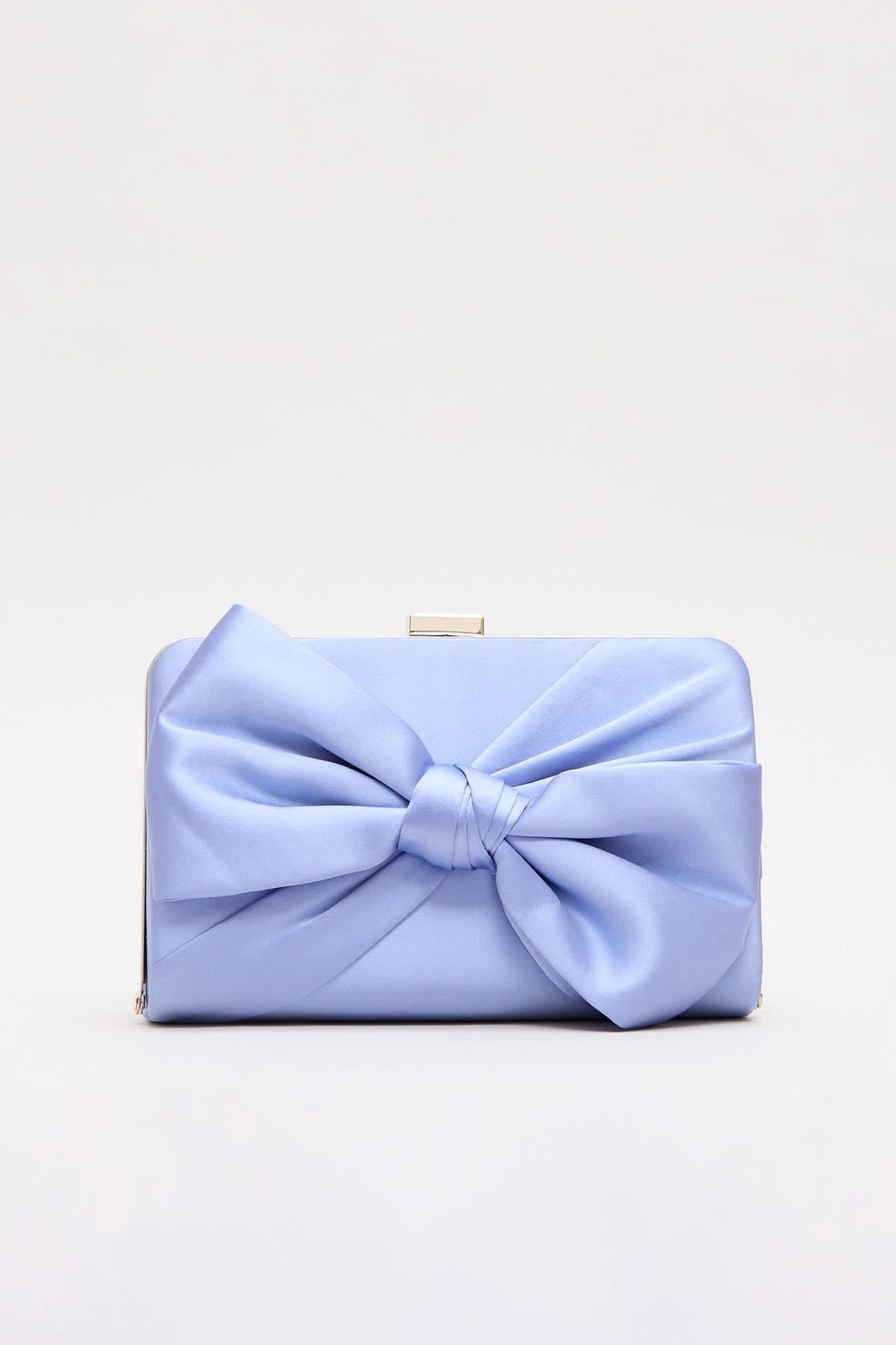 Phase Eight Phase Eight Baby Blue Satin Clutch Bag with Bow