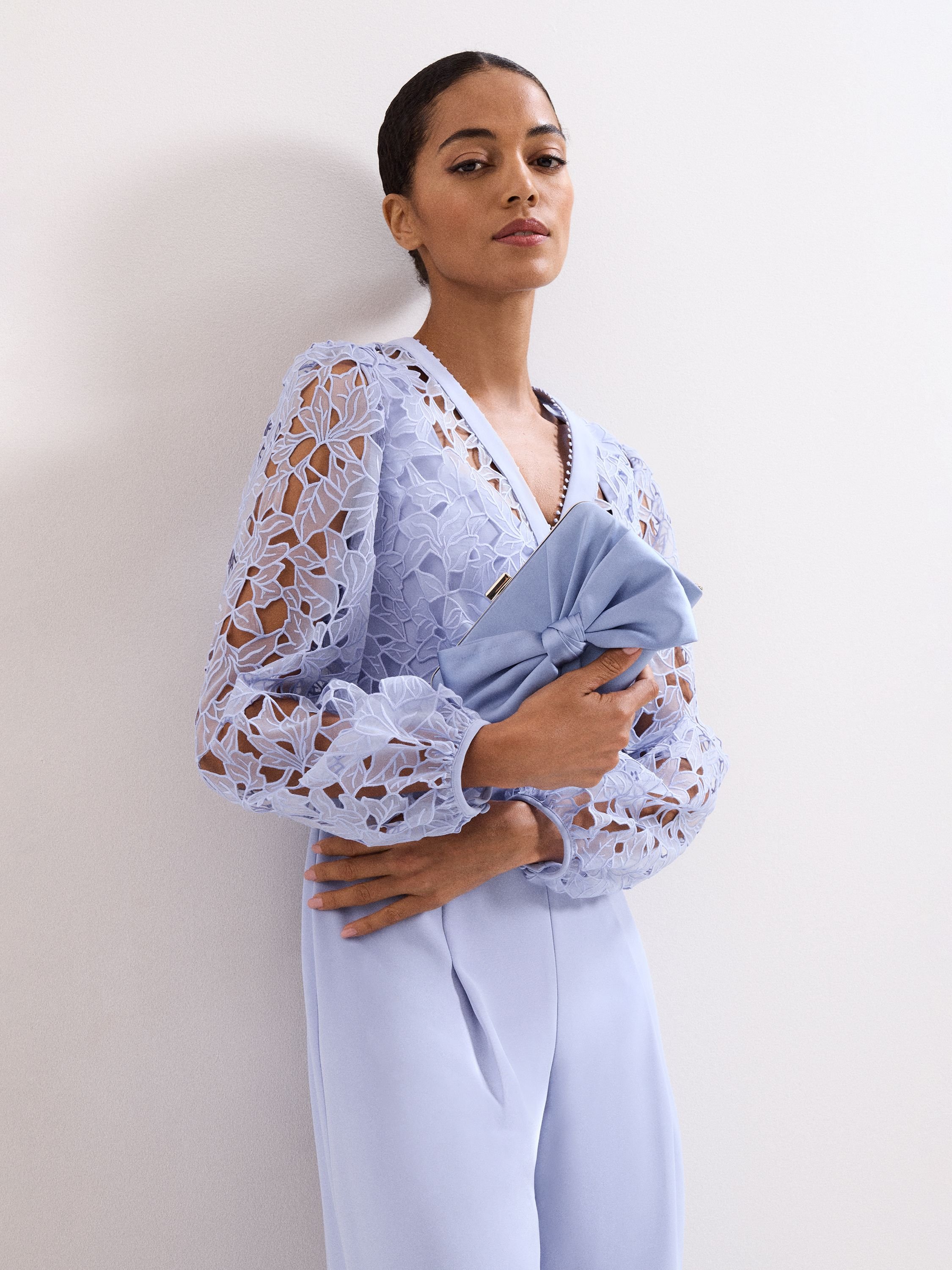 Phase Eight Phase Eight Women's Satin Clutch Bag in Baby Blue - 2