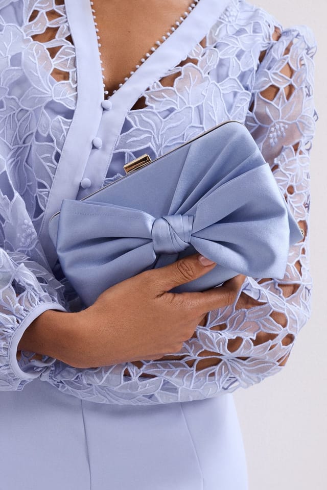 Phase Eight Phase Eight Women's Satin Clutch Bag in Baby Blue - 3