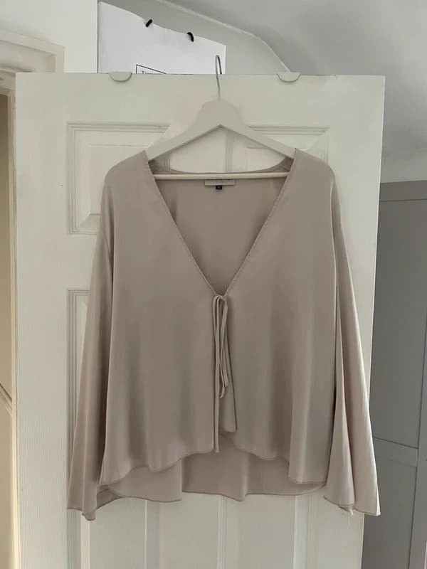 Never Fully Dressed Never fully dressed satin front tie blouse oyster