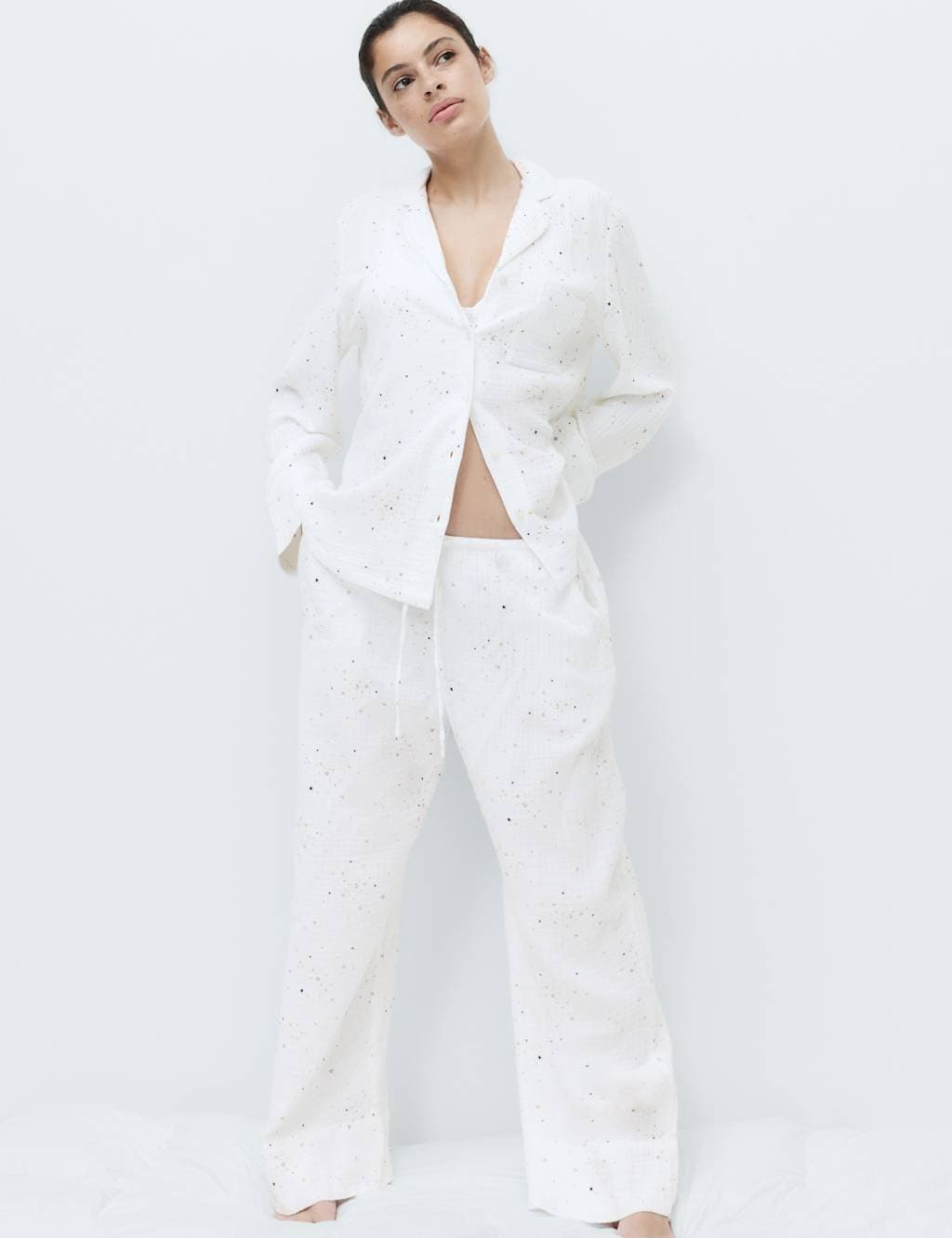 Marks & Spencer M&S Muslin Cool Comfort™ Star Revere Pyjama Set White Mix