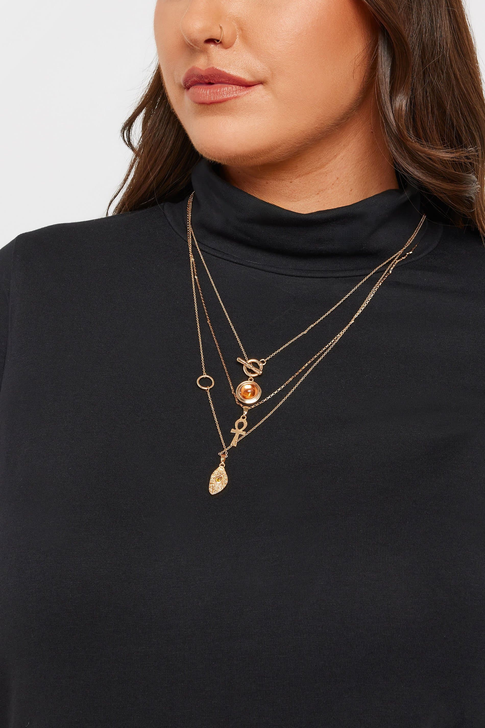 Yours Gold Tone Triple Layer Amber Gemstone Necklace