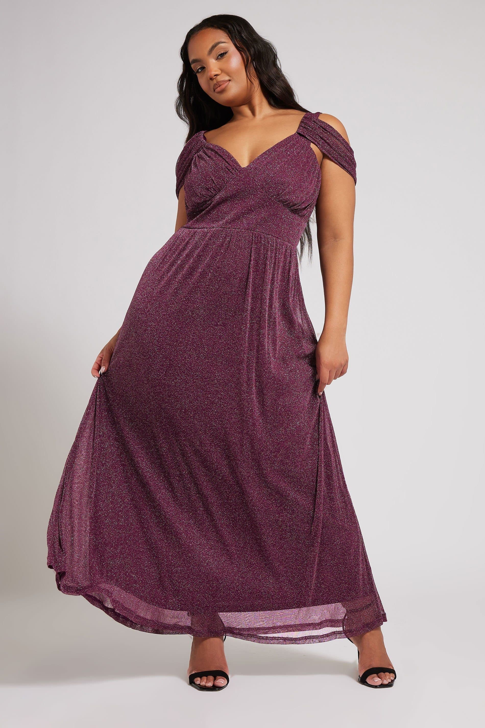 Yours Yours Women's Metallic Cold Shoulder Maxi Dress in Purple
