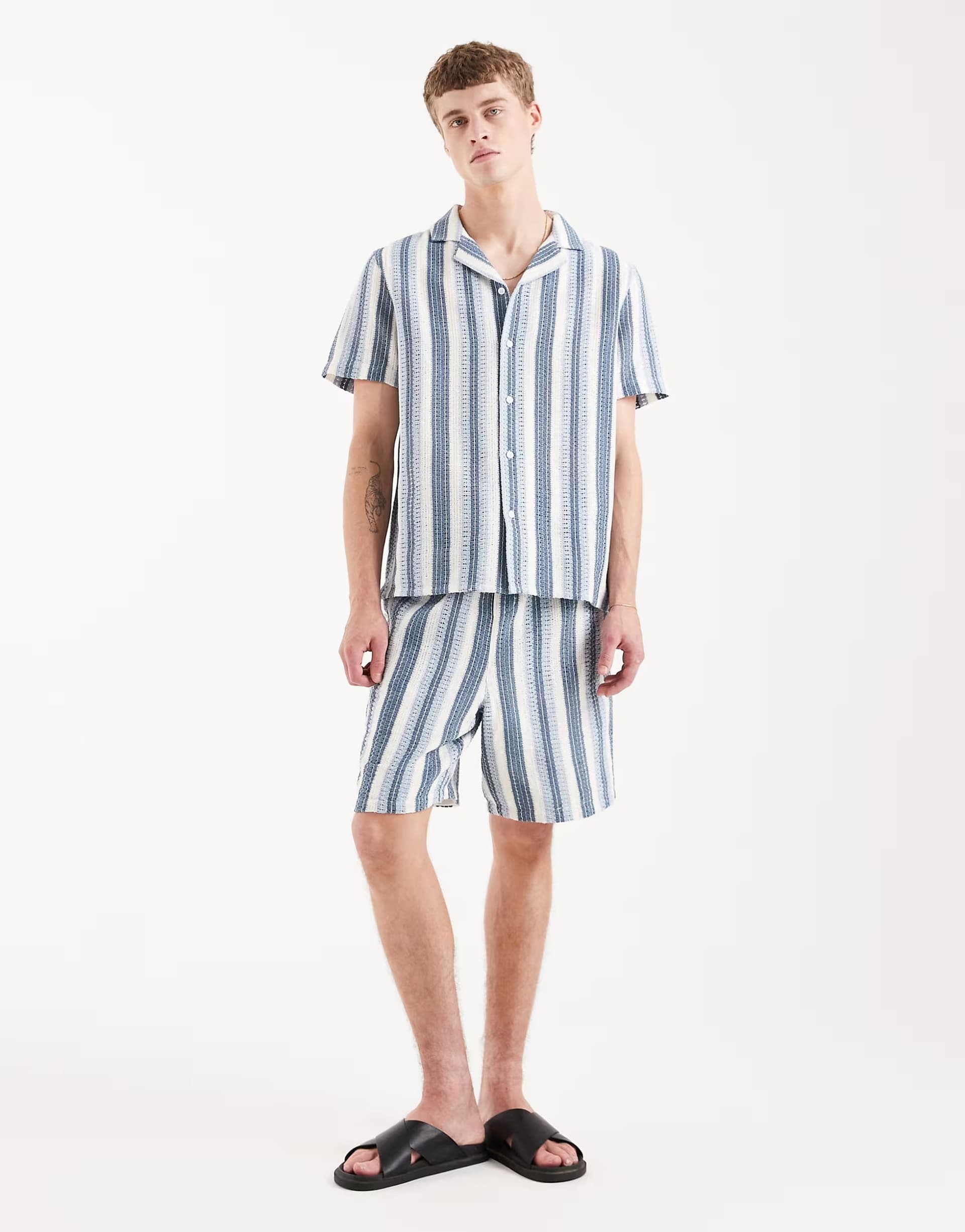 ASOS Aray crochet beach short co-ord in blue stripe