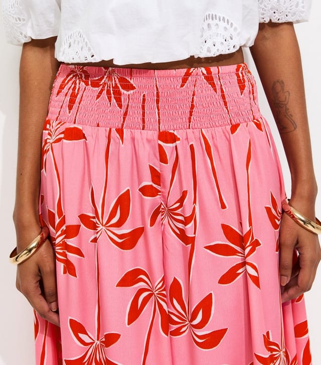 New Look Women's Pink Crepe Palm Tree Print Palazzo Trousers New Look - 3