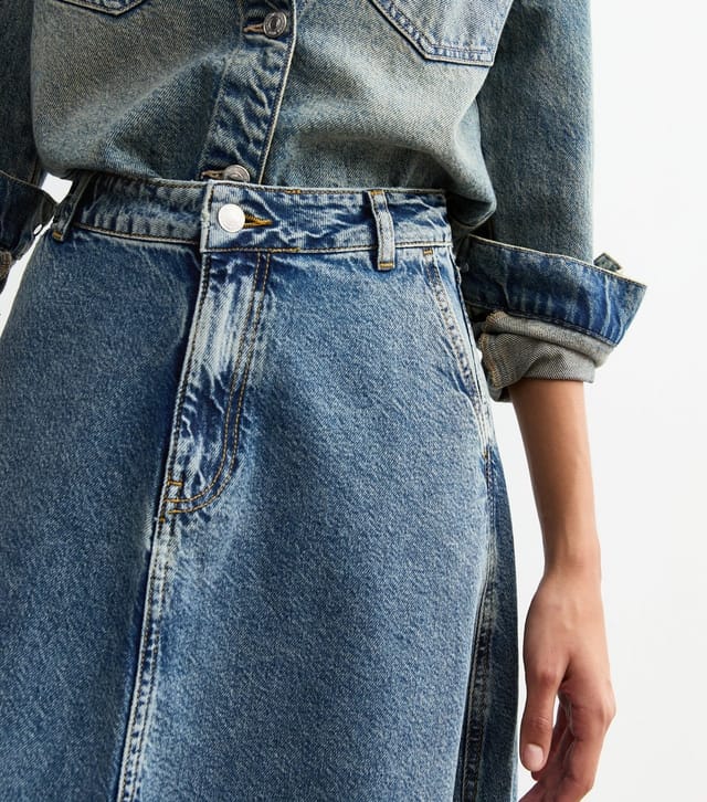 New Look Women's Blue Vintage Tint Midi Denim Skirt New Look - 2