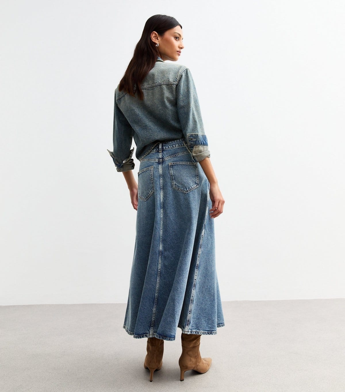 New Look Women's Blue Vintage Tint Midi Denim Skirt New Look - 4