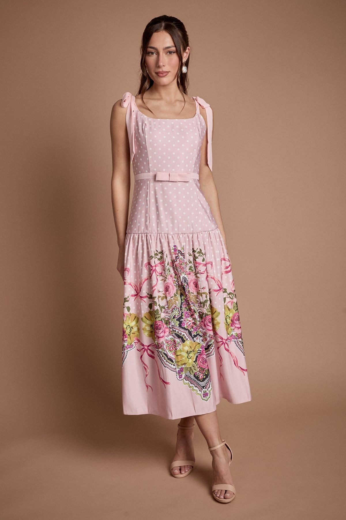 Oasis Oasis Women's Bow Detail Dropped Waist Midi Dress in Pink - 4