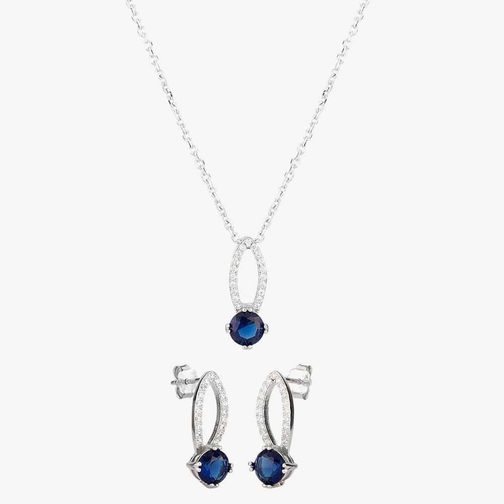 T.H.Baker T.H.Baker Women's Blue Cubic Zirconia Pendant & Earring Set