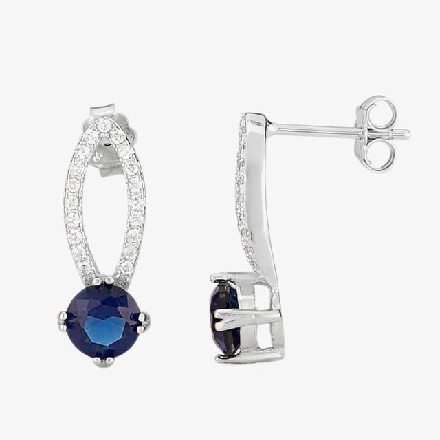 T.H.Baker T.H.Baker Women's Silver Blue Cubic Zirconia Open Pendant & Earring Set SET8296 - 3