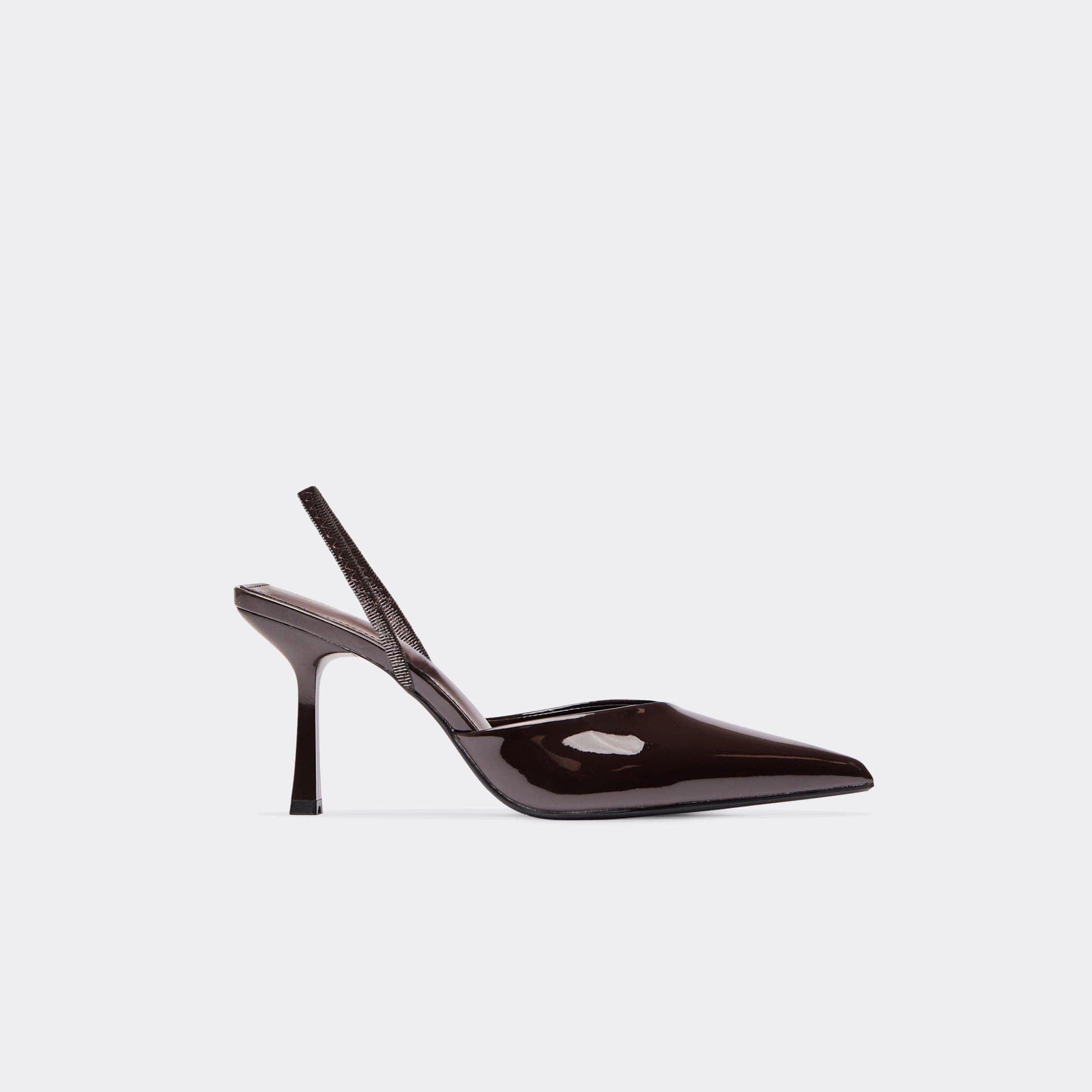 EGO EGO Brown Patent Pointed Toe Slingback Court Heel
