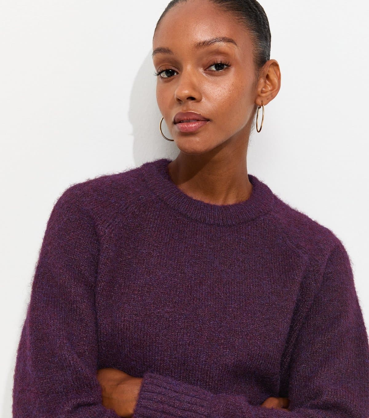 New Look Women's Purple Knitted Raglan Sleeve Jumper with Wool New Look