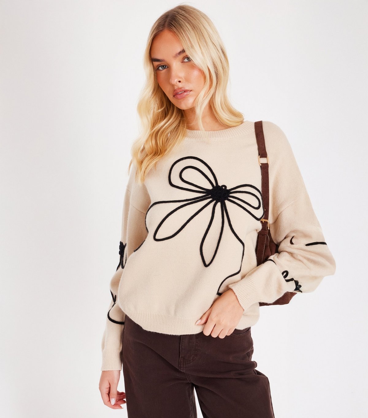 Quiz Women's Stone Bow Stitch Jumper Quiz New Look - 1