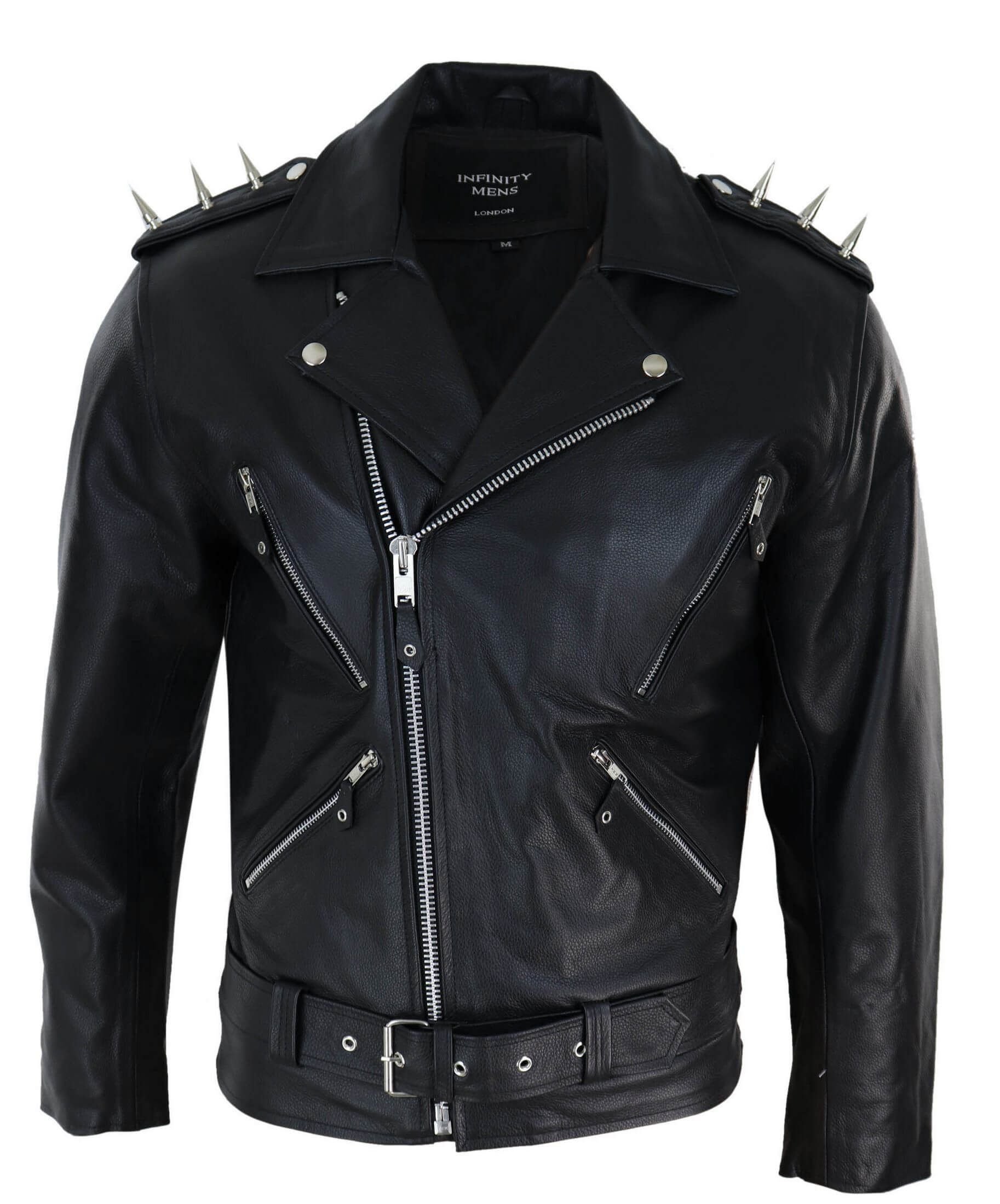 TruClothing TruClothing Men's Cross Zip Biker Motorcycle Leather Jacket in Black - 2