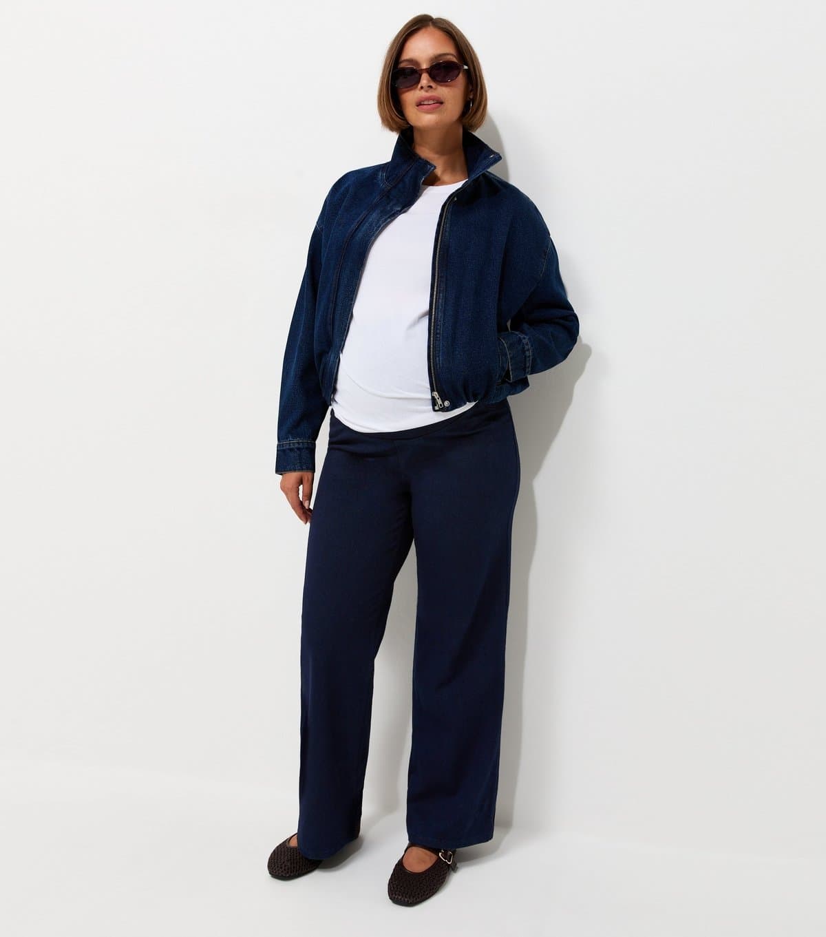 New Look Women's Maternity Blue Stretch Denim Wide Leg Over Bump Jeans New Look