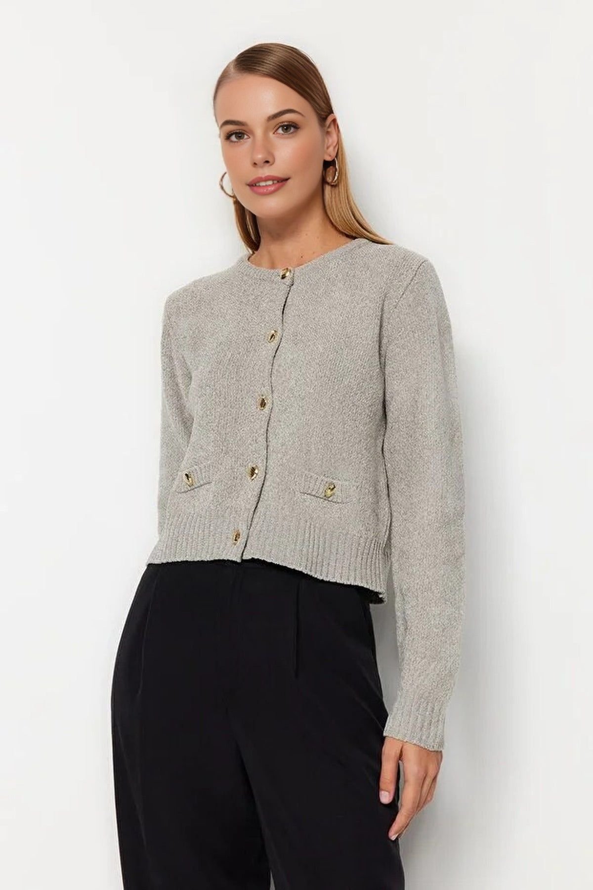 WOVCOR WOVCOR Women's Knit Cardigan With Pocket Detail in Grey - 2
