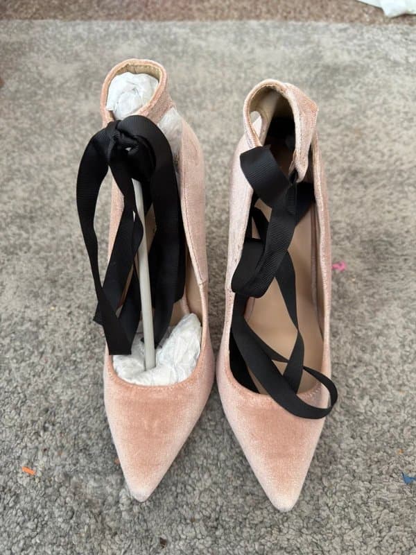 New Look New Look Pink Velvet Lace-Up Heels – Size 5