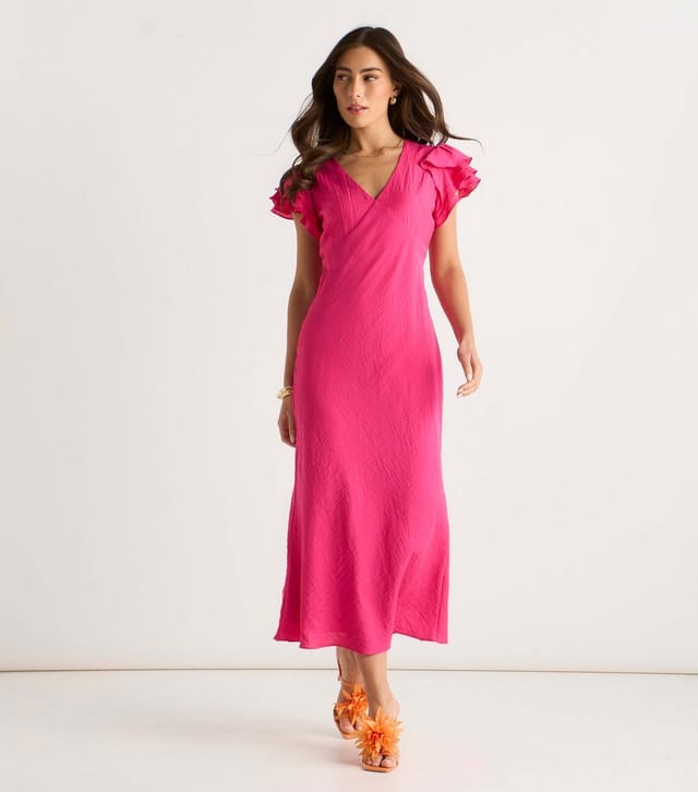 Gini London Women's Dark Pink V Neck Ruffle Midi Dress Gini London New Look - 2