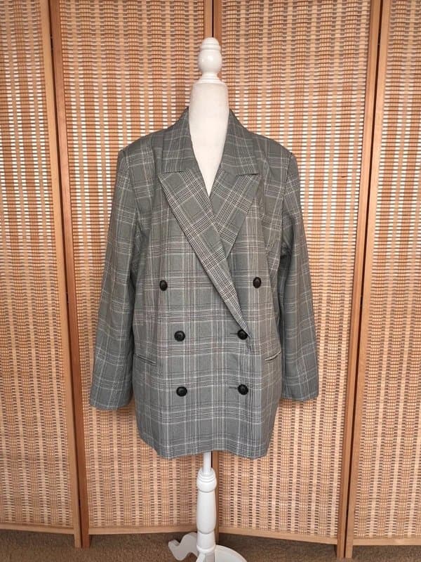 ASOS Gray and black plaid Asos men's double breasted blazer size size Medium