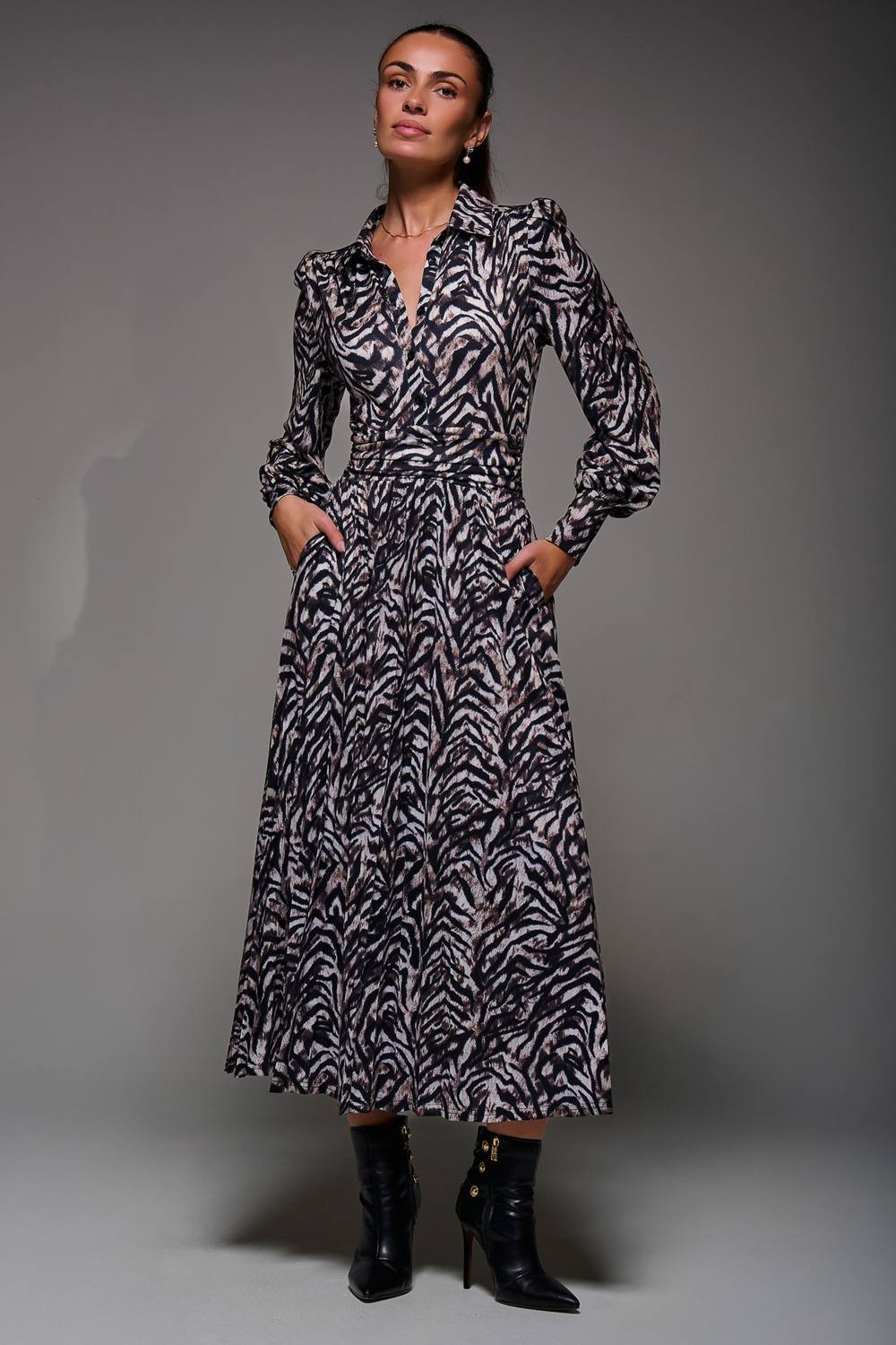 Jolie Moi Jolie Moi Women's Long Sleeve Pleated Jersey Maxi Dress - 3