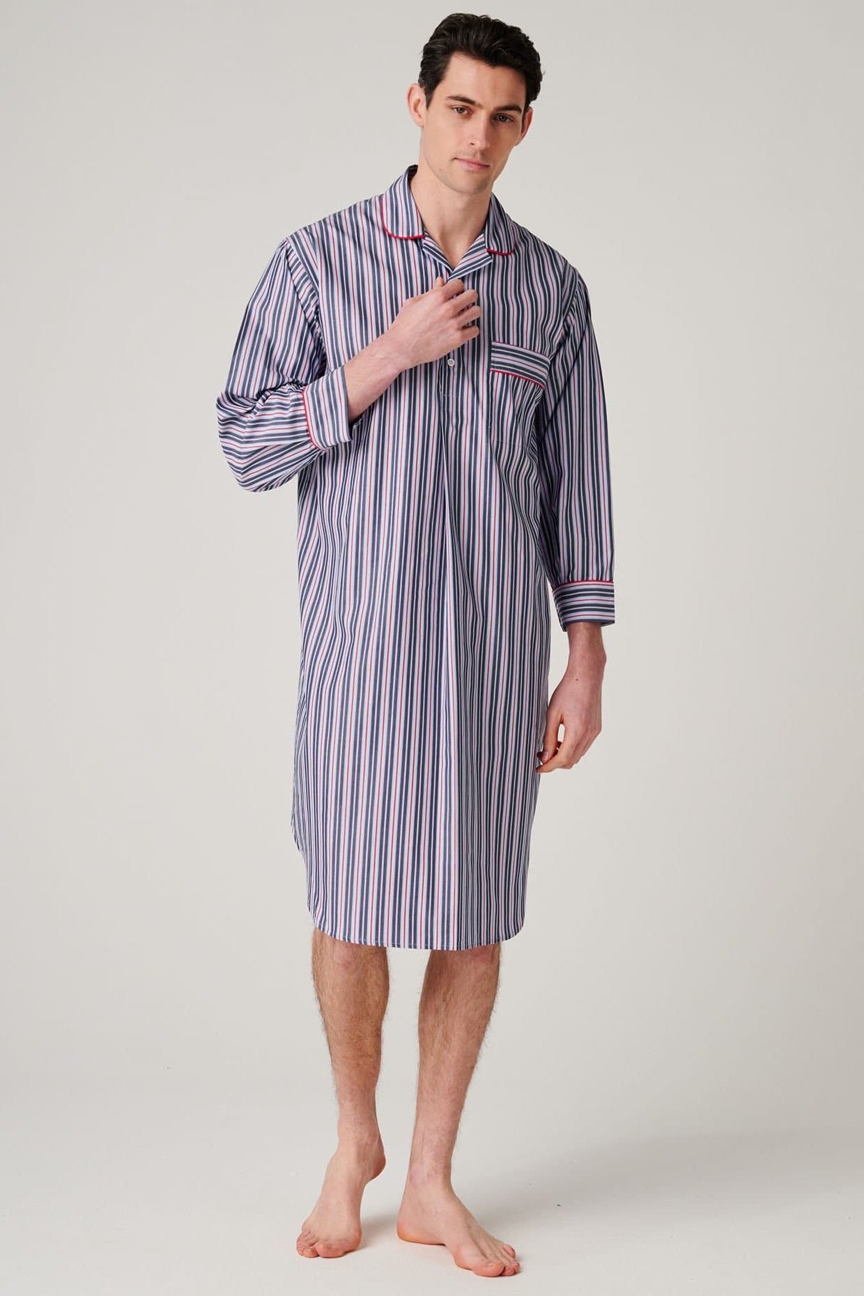 British Boxers British Boxers Men's "Red Pop Stripe" Crisp Cotton Nightshirt