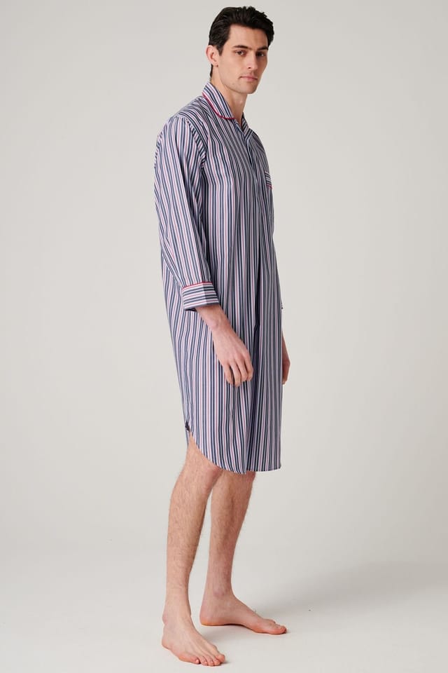British Boxers British Boxers Men's "Red Pop Stripe" Crisp Cotton Nightshirt - 2