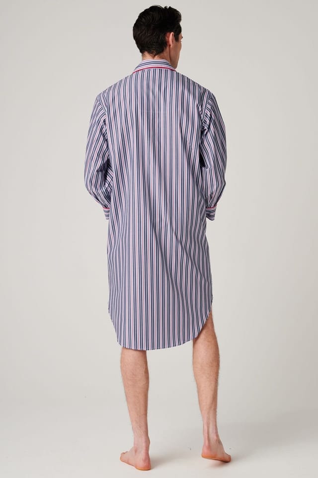 British Boxers British Boxers Men's "Red Pop Stripe" Crisp Cotton Nightshirt - 3