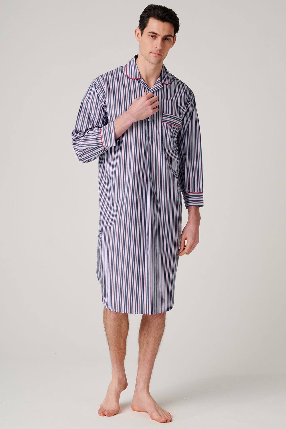 British Boxers British Boxers Men's "Red Pop Stripe" Crisp Cotton Nightshirt - 4