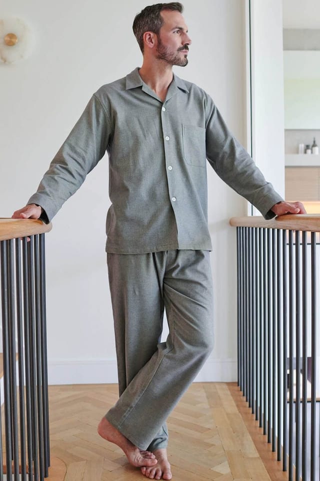 British Boxers British Boxers Men's "Orkney" Herringbone Brushed Cotton Pyjama Set in Pale Green - 2