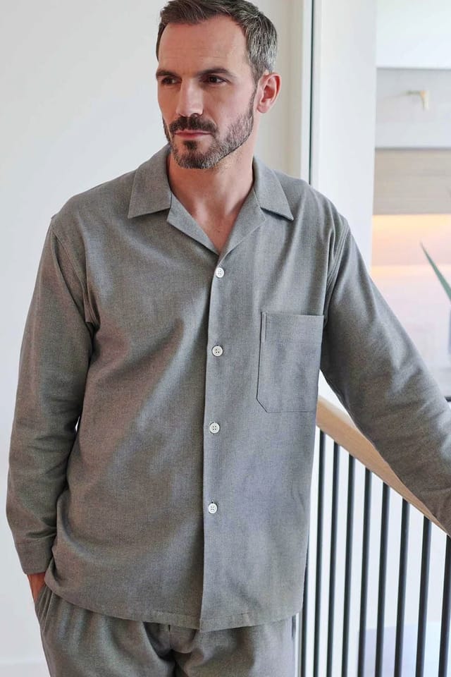 British Boxers British Boxers Men's "Orkney" Herringbone Brushed Cotton Pyjama Set in Pale Green - 3