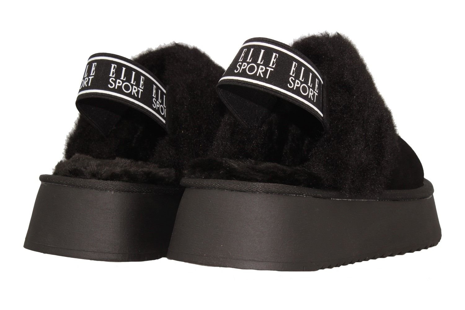 Elle Sport Elle Sport Women's Faux Fur Platform Slippers With Slingback Strap in Black - 3