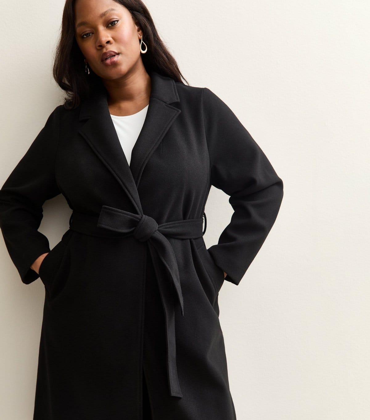 New Look Women's Plus Size Black Faux Fur Collar Belted Jacket Curves New Look - 4