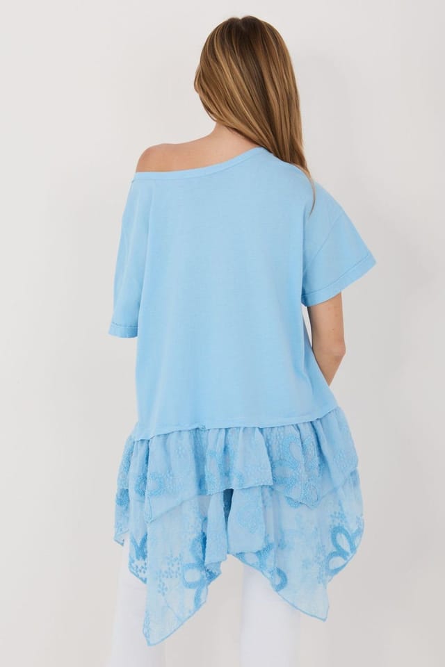 Love Lace Love Lace Women's Boho Cotton Blouse with Embroidered Ruffle Style 226468 in Blue - 3