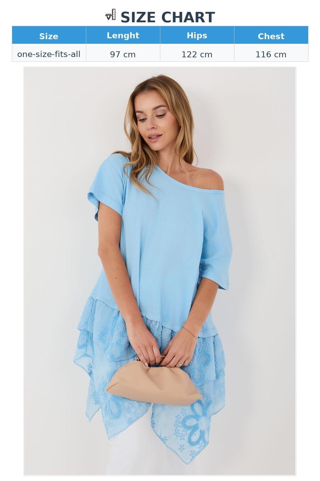 Love Lace Love Lace Women's Boho Cotton Blouse with Embroidered Ruffle Style 226468 in Blue - 4