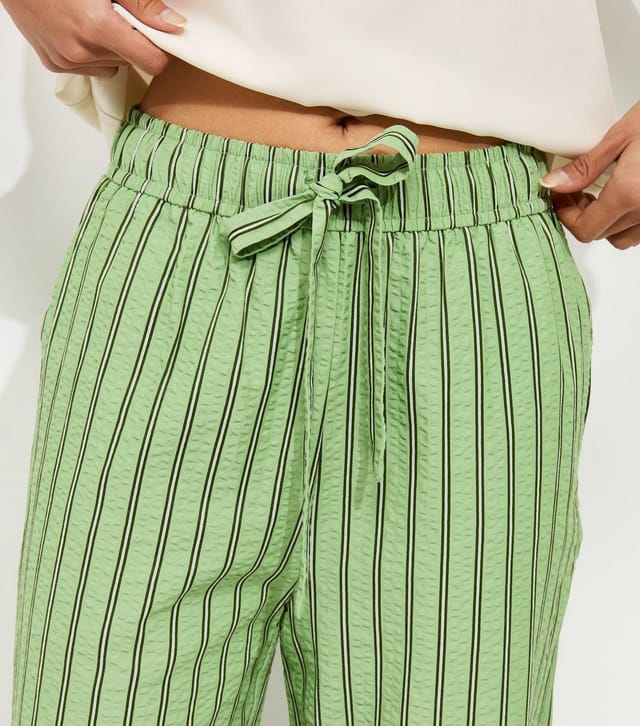 New Look Women's Green With Cotton Striped Wide Leg Trousers New Look - 2