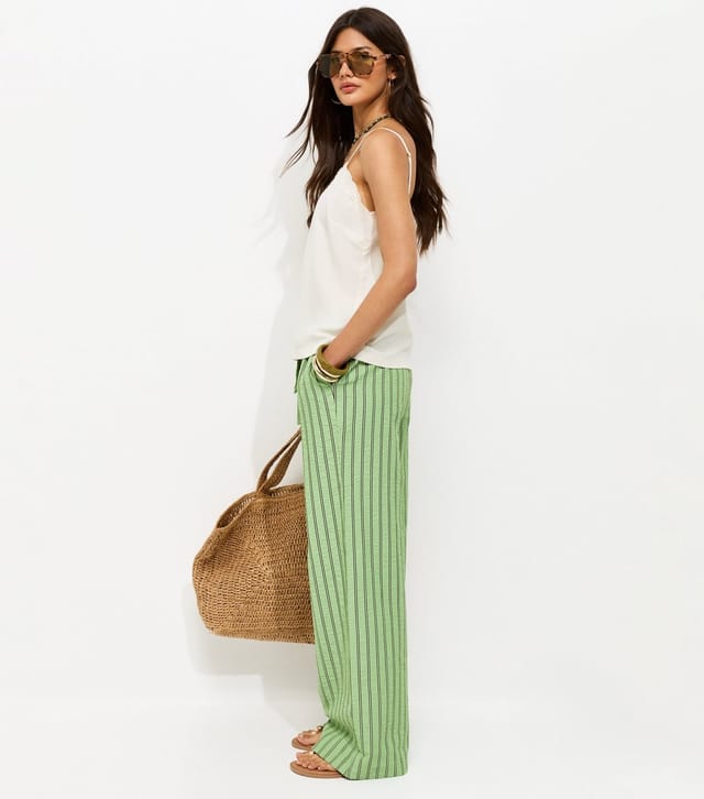 New Look Women's Green With Cotton Striped Wide Leg Trousers New Look - 3