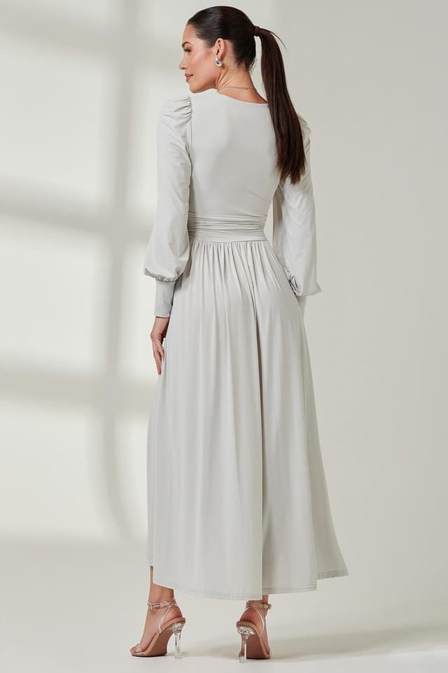 Jolie Moi Jolie Moi Women's Long Sleeve Super Soft Jersey Maxi Dress in Light Grey - 2