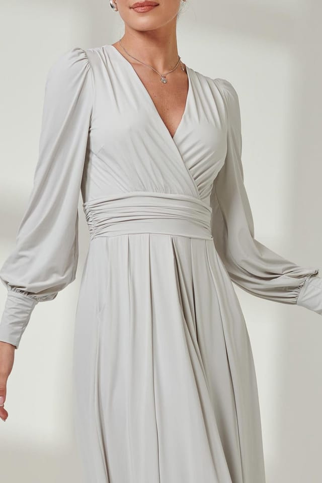 Jolie Moi Jolie Moi Women's Long Sleeve Super Soft Jersey Maxi Dress in Light Grey - 3
