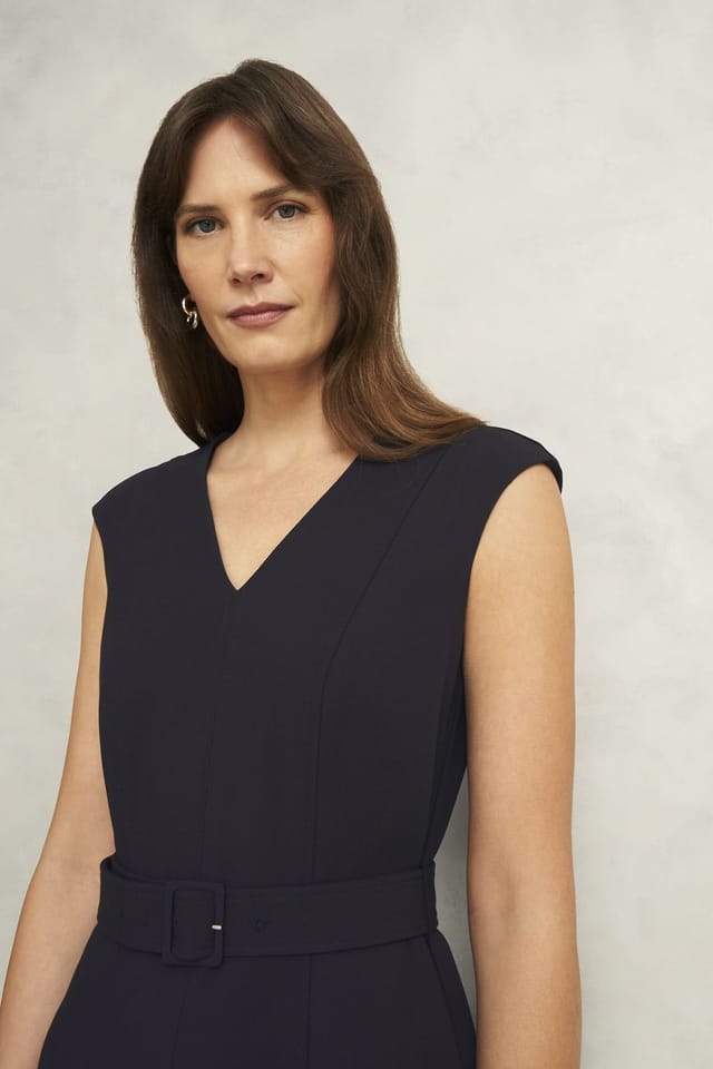 Hobbs London Hobbs London Women's Carolyn V-Neck Belted Waist Midi Dress in Dark Navy - 3