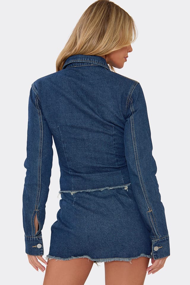 EGO EGO Women's Long Sleeve Denim Mini Jacket in Dark Blue - 2