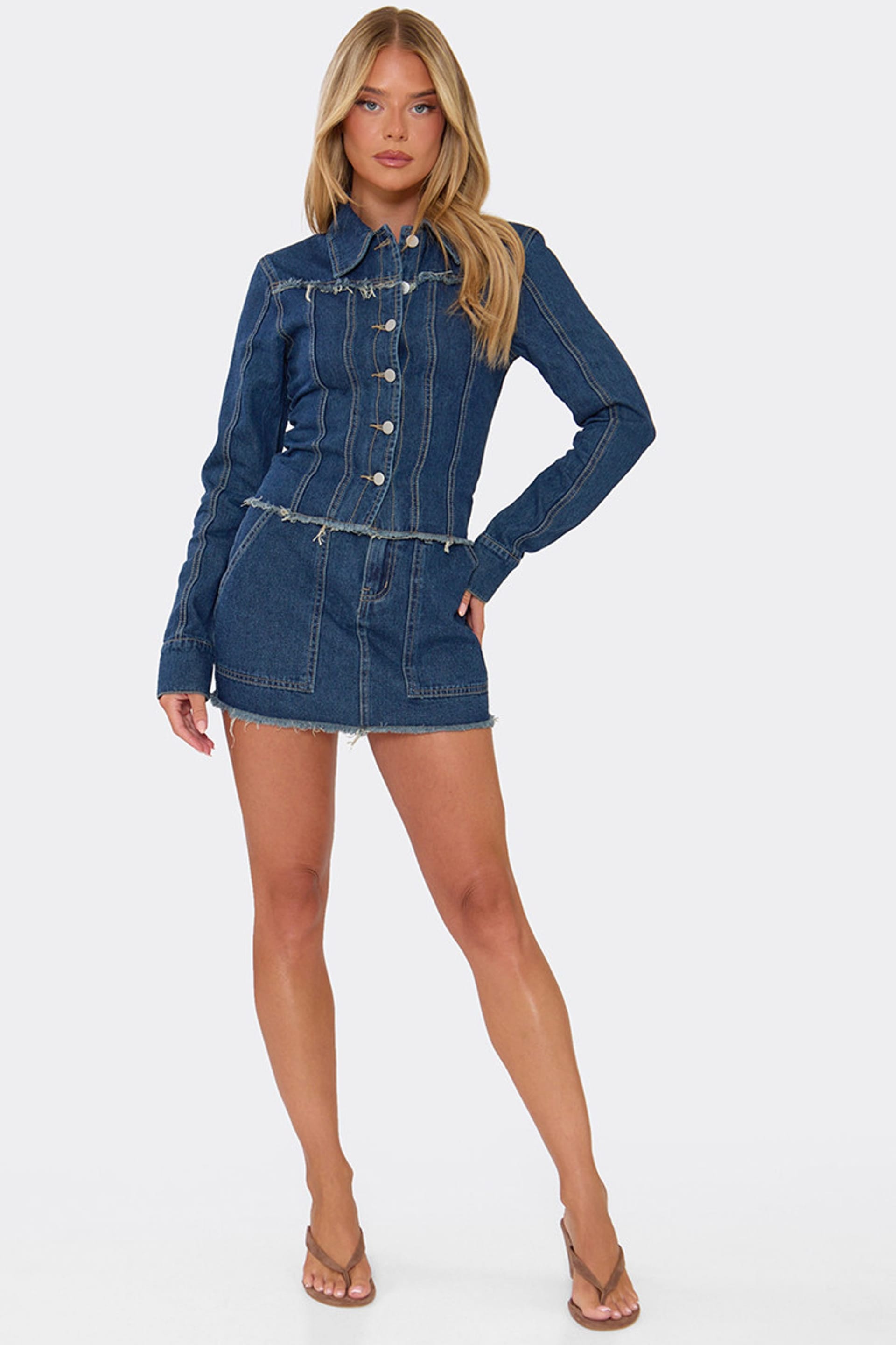 EGO EGO Women's Long Sleeve Denim Mini Jacket in Dark Blue - 4