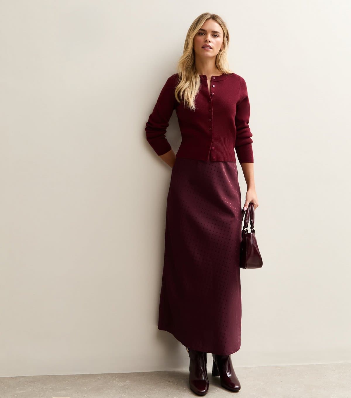 New Look New Look Burgundy Satin Midi Skirt