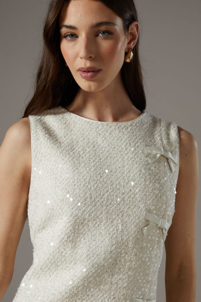 Coast Coast Women's Sequin Boucle Shift Dress With Bows in Ivory - 2